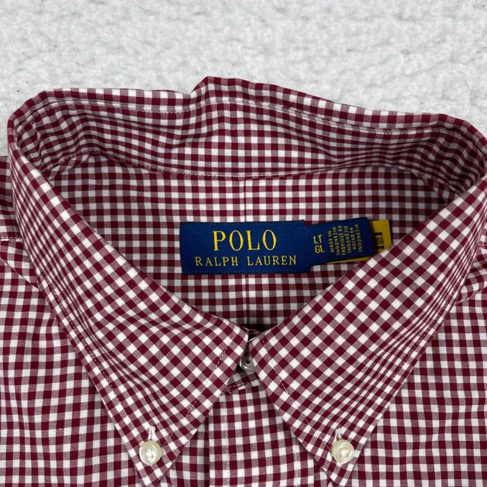 Polo Ralph Lauren Button Down Mens LT Burgundy Gingham Stretch Preppy Classic